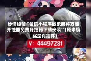 秒懂经验“微信小程序微乐麻将万能开挂器免费开挂器下载安装”(原来确实是有插件)