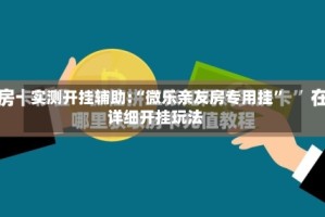 实测开挂辅助:“微乐亲友房专用挂”详细开挂玩法