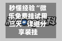 秒懂经验“微乐免费挂试用三天”详细分享装挂