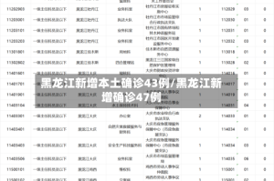 黑龙江新增本土确诊43例/黑龙江新增确诊47例