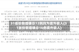 31省份新增确诊12例均为境外输入(31省份新增确诊16例境外输入)