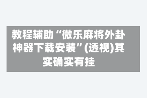 教程辅助“微乐麻将外卦神器下载安装”(透视)其实确实有挂