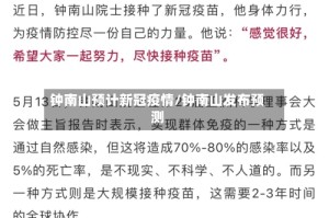 钟南山预计新冠疫情/钟南山发布预测