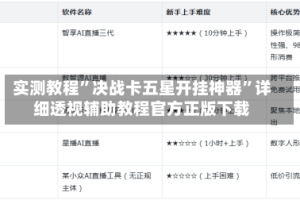 实测教程”决战卡五星开挂神器”详细透视辅助教程官方正版下载